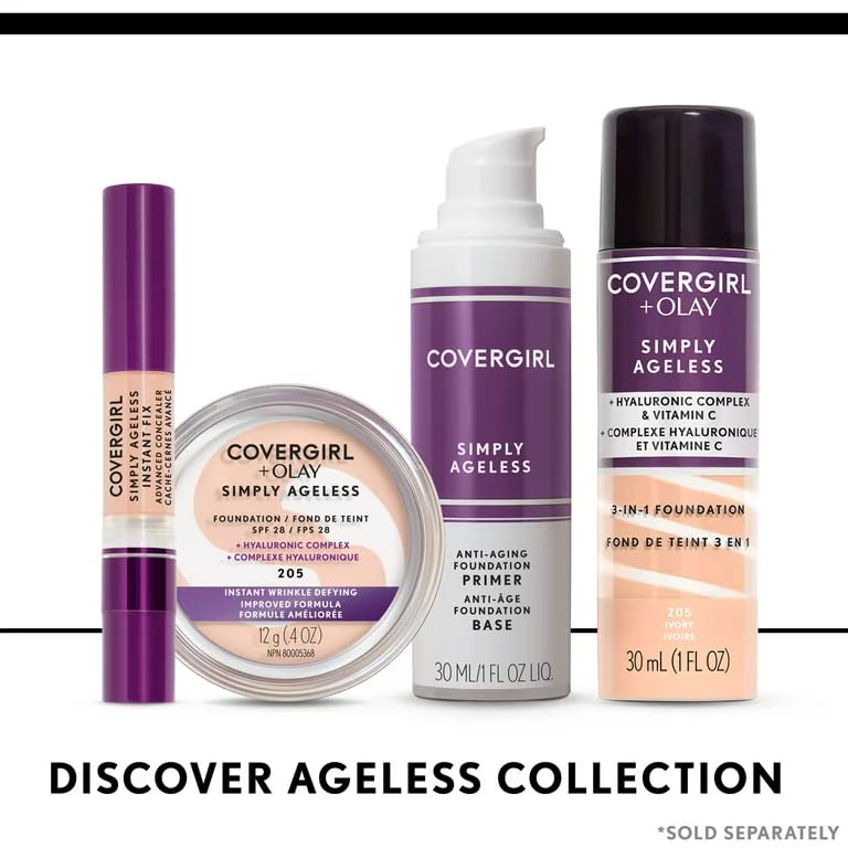 COVERGIRL & Olay Simply Ageless 3-in-1 Liquid Foundation, Matte Finish, Hyaluronic & Vitamin C Formula, 220 Creamy Natural, 1 Count