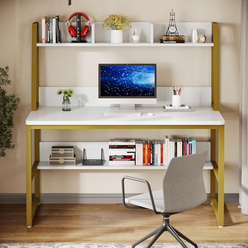 Tribesigns Computer Desk with Hutch, 47 inches Home Office Desk with Space Saving Design with Bookshelf for Small Spaces