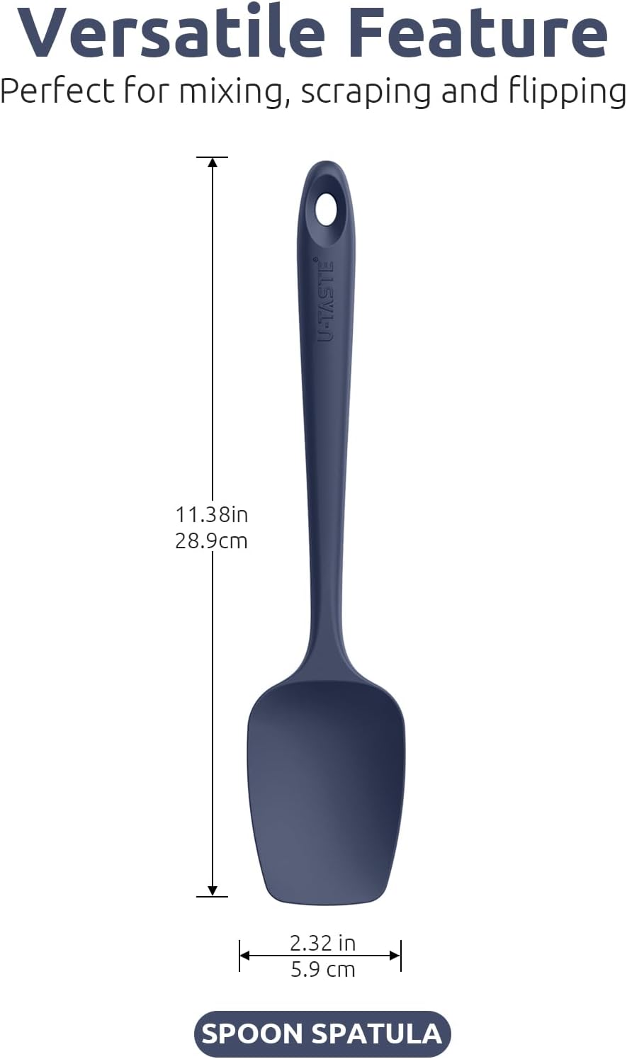 U-Taste Silicone Spoon Spatula Set: 480ºF Heat Resistant Food Grade Flexible Rubber Spoonula, Nonstick Cooking Mixing Scooping Kitchen Baking Scraper Utensils Set of 3 for Pan, Pot, Bowl (Multicolors)