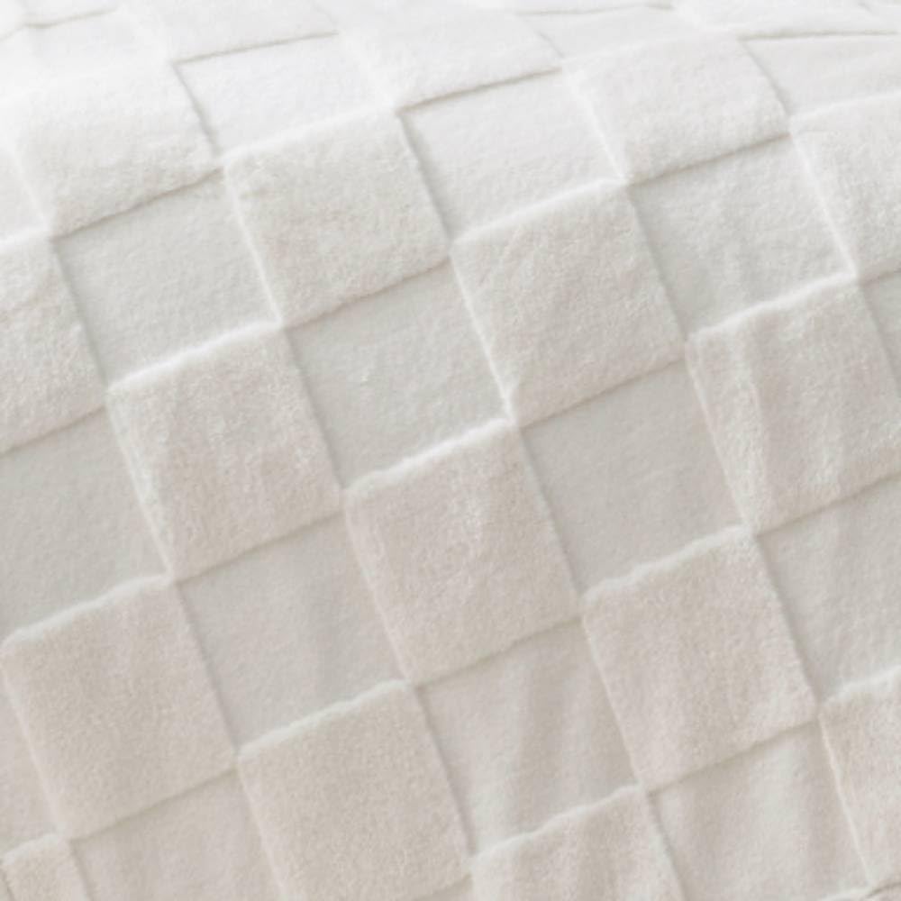 Cozy Bliss Checkered White Faux Rabbit Fur Throw Blanket, Soft Fuzzy Fluffy Minky Cream Furry Blankets for Couch, Bed (50 * 60 Inches Ivory)