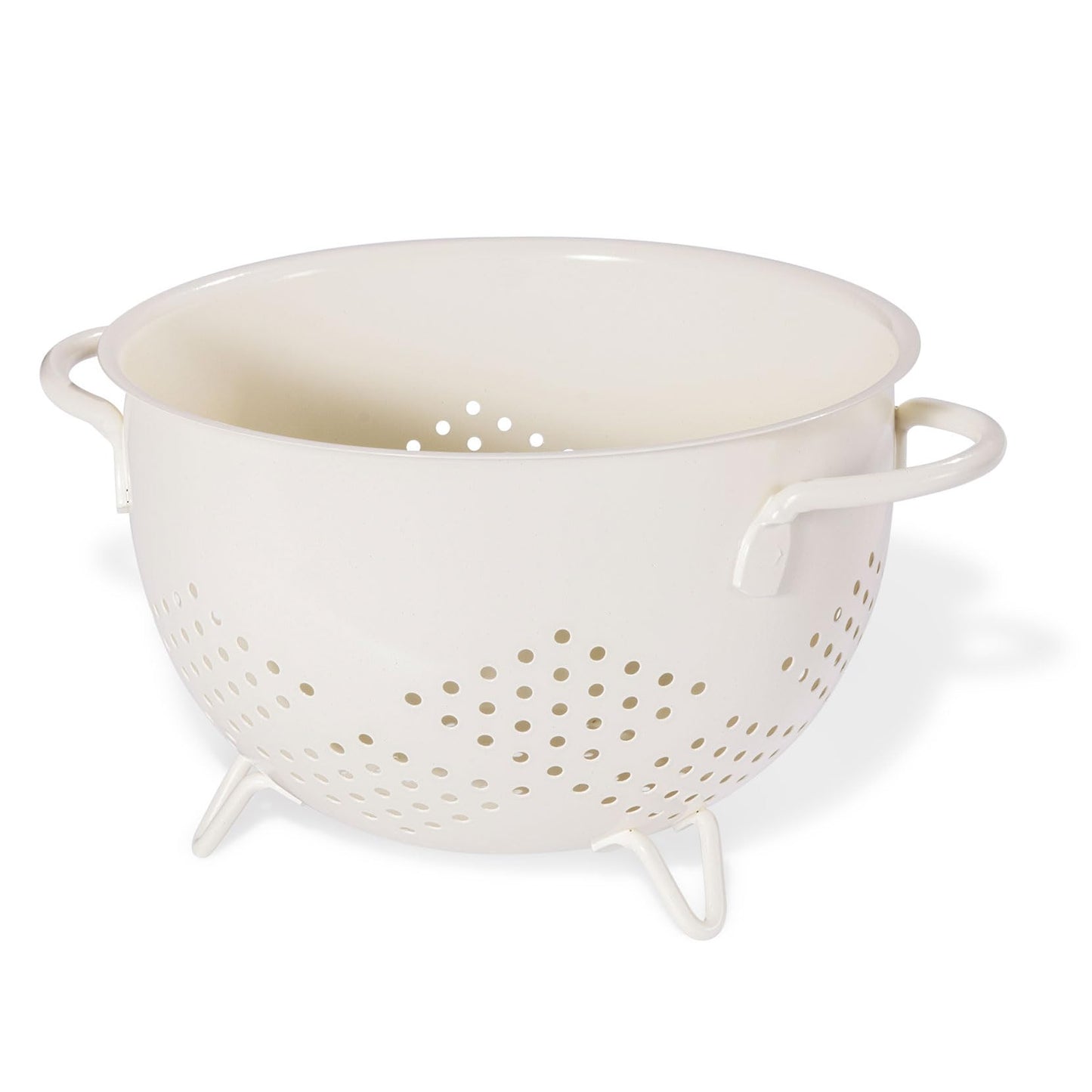 Metal Colander 5 Quart Powder Coated Self-draining Metal Strainer with Base,Kitchen Pasta Fruit Vegetable Basket with Double Handles (Cream)