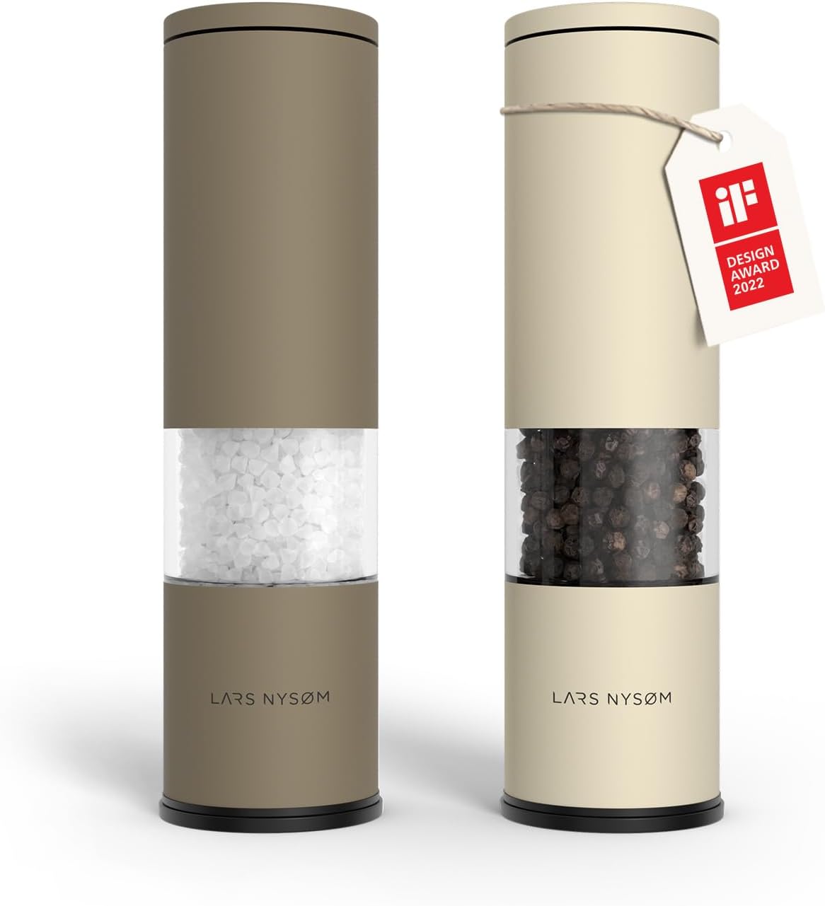 LARS NYSØM Salt and Pepper Grinder Set Manual, Stainless Steel Salt and Pepper Mills with Adjustable Ceramic Grinder I Design Spice Shakers (Brown/Beige)