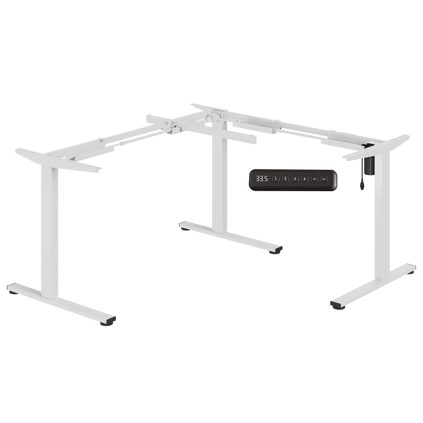 SANODESK Electric Height Adjustable 3 Leg Corner Desk Frame, up to 220lbs, Sit Stand Ergonomic L Shaped Frame Only, White
