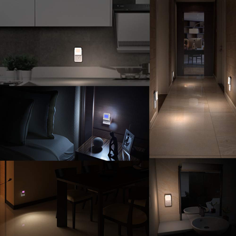 MAZ-TEK Plug in LED Night Light with Smart Dusk to Dawn Sensor, Multi-Color Changeable Nightlights, Energy Efficient Night Lamp for Bedroom, Baby Room, Kitchen, Hallway, Stairway, 2 Pack