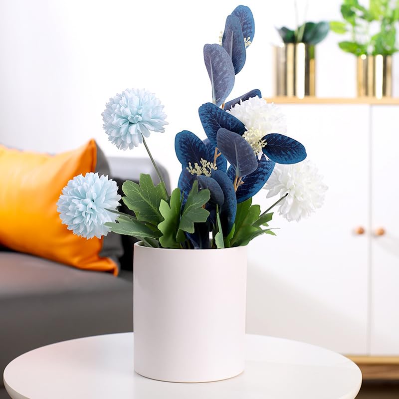 Matte White 8 Inch Ceramic Flower Pot with Non-Slip Base, Handmade Straight Cylinder Planter with Drainage Hole, Modern Minimalist Design for Indoor/Outdoor Plants, Succulents, Herbs, and Home Decor