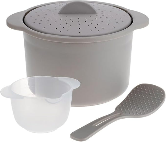 Microwave Rice & Grain Cooker – Easy Cook Container with Locking Lid, Heat-Resistant Handles – Includes Measuring Cup & Mixing Paddle – Cooks Rice, Grains, Veggies & More