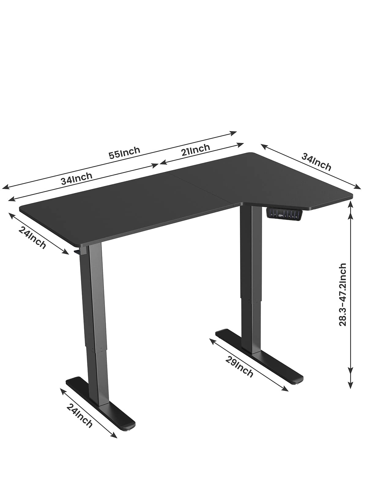 Totnz Electric Standing Desk, Height Adjustable Sit Stand up Desk, L-Shaped Memory Home Office Desk With Hook, 55 x 34 inch, Black