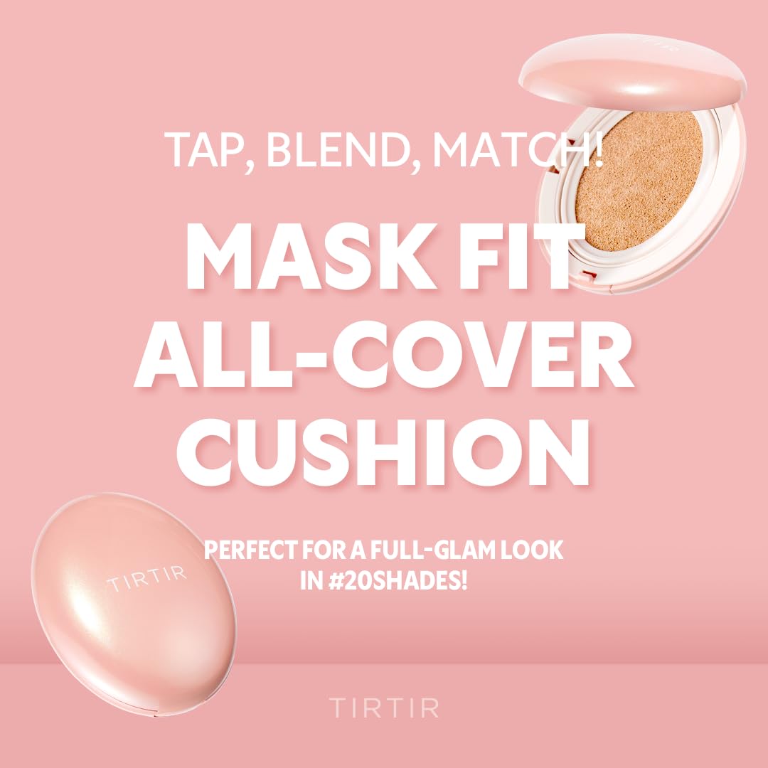 TIRTIR Mask Fit All Cover Pink Cushion Foundation | High coverage, Velvety Matte Finish, Lightweight, Flawless, Corrects Redness, Korean Cushion (#24N Latte, Full Size, 0.63 Fl Oz)