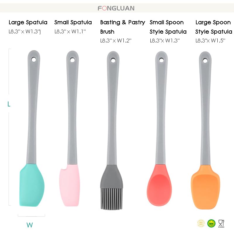 FONGLUAN Mini Silicone Spatula Set of 5 - Heat Resistant & Nonstick Rubber Spatulas - Dishwasher Safe Kitchen Utensils for Cooking, Baking, Mixing