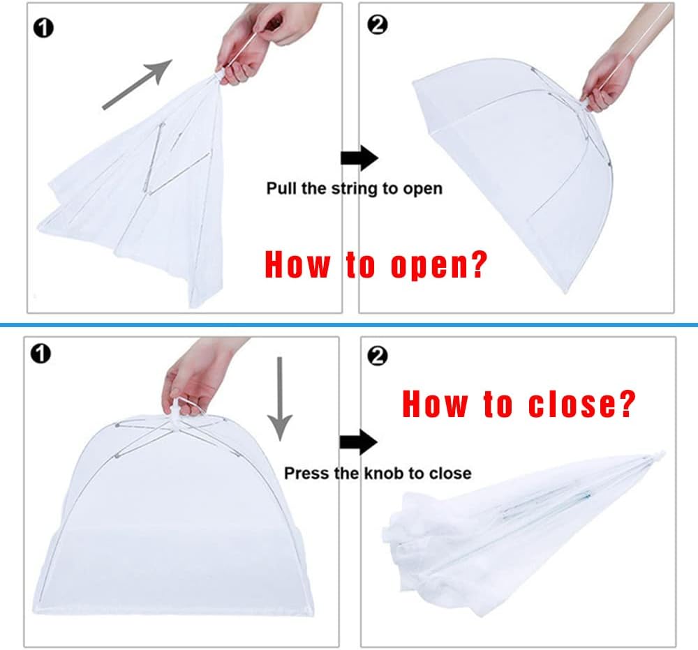 Mesh Food Covers for Outdoors,1 Pack 40"X24" Extra Large Food Net + 5 Pack 17"X17 Large Pop Up Mesh Food Tent Umbrella Food Covers for Outside Picnic Party BBQ Supplies