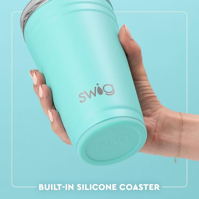 Swig Life 24oz Party Cup, Stackable Insulated Travel Coffee Tumbler with EZ Slider Lid, Cup Holder Friendly Travel, Stainless Steel 24 oz Tumbler, Reusable Mug (Clover Crush)