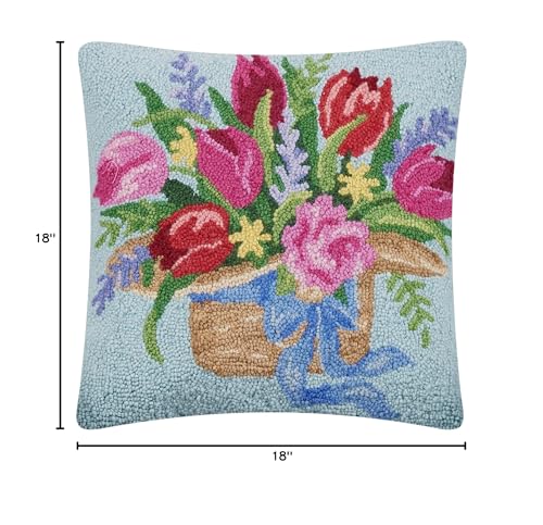 Peking Handicraft Tulips on Hat Poly Fill Hook Throw Pillow, 18-inch Square, Home Decoration