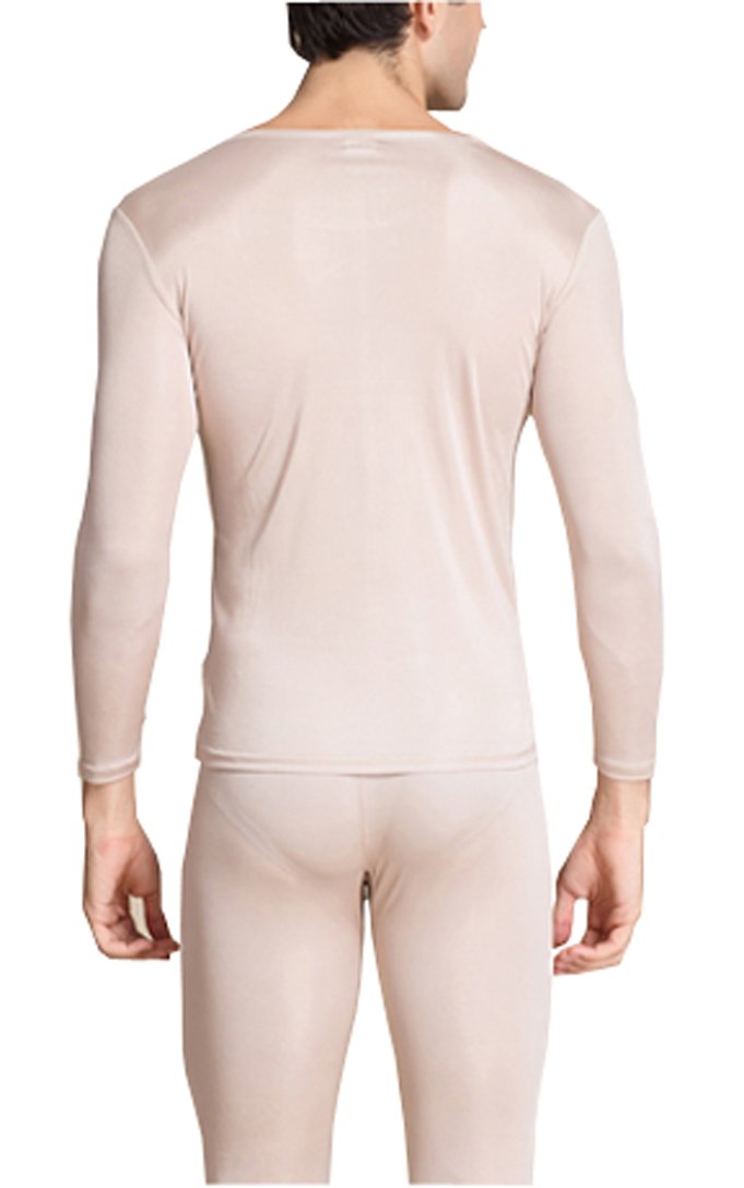 METWAY Silk Long Underwear Men's Mulberry Silk Long Johns Top and Bottom Thermal Underwear Set/Base Layer Medium Beige