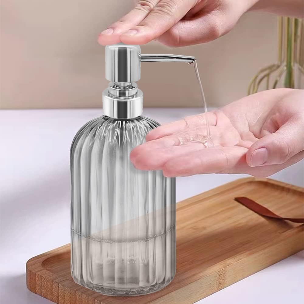 Kitchen Soap Dispenser - 2 Pack 14 Oz, Transparent Bottle for Hand, Dish Soap or Lotion (Dark Grey)