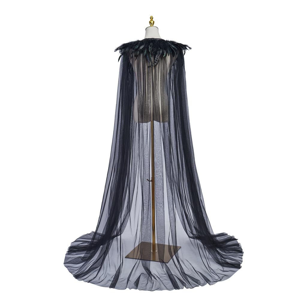 Evil Queen Cosplay Super Villain Cloak Cape Steampunk Feather Collar Witch Cape