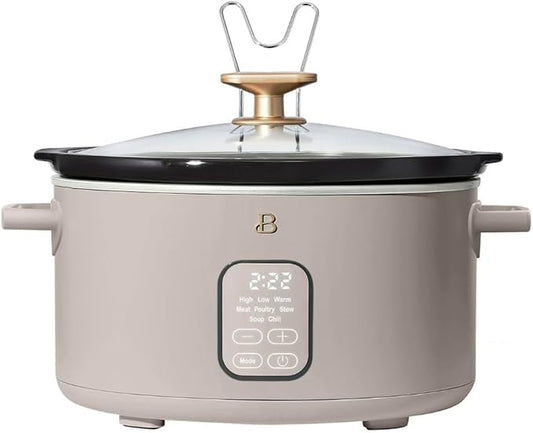 Beautiful 6 Qt Programmable Slow Cooker by Drew Barrymore -5 Preset Cooking Functions, Digital Countdown Timer, Dishwasher-Safe Parts and Cool-Touch Handles (Porcini)