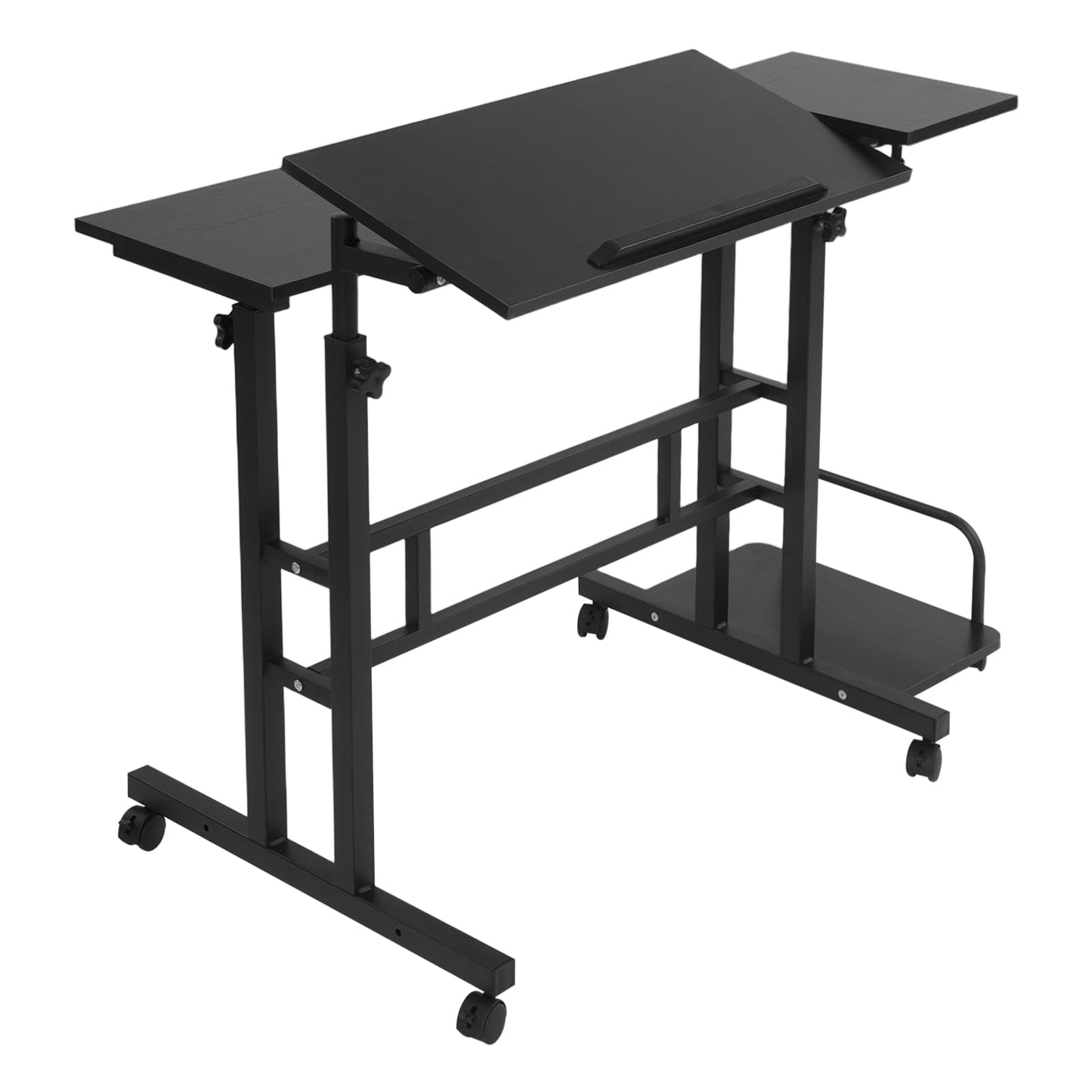 JOMCYDM Height Adjustable Mobile Laptop Desk Standing Desk with Wheels Portable Computer Table Rolling Working Station with Storage Shelves for Home Office Small Space