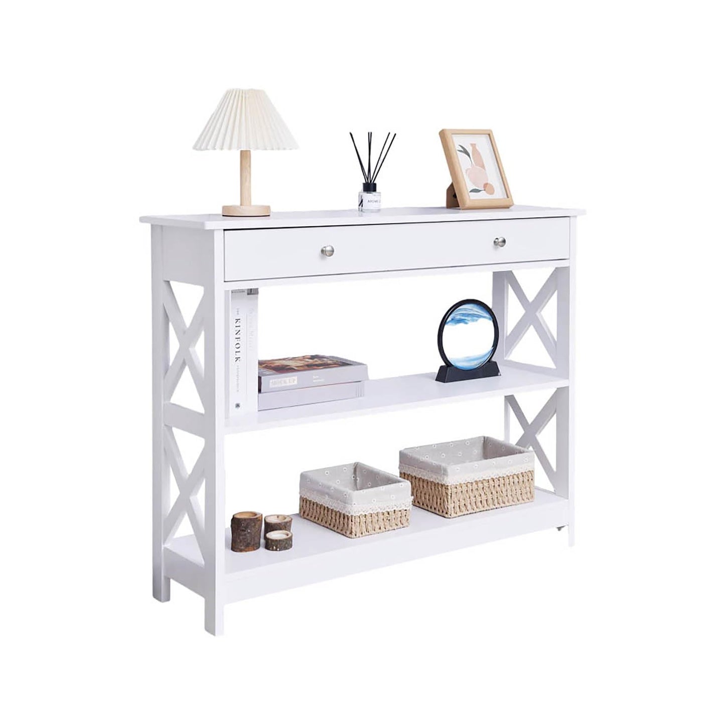 Ceredeme Entryway Table with Storage, Farmhouse Console Tables for Entryway with Drawer, Narrow Long Entry Table with Shelf for Front Door Living Room, Hallway Sofa Table with X Supports, 40" White
