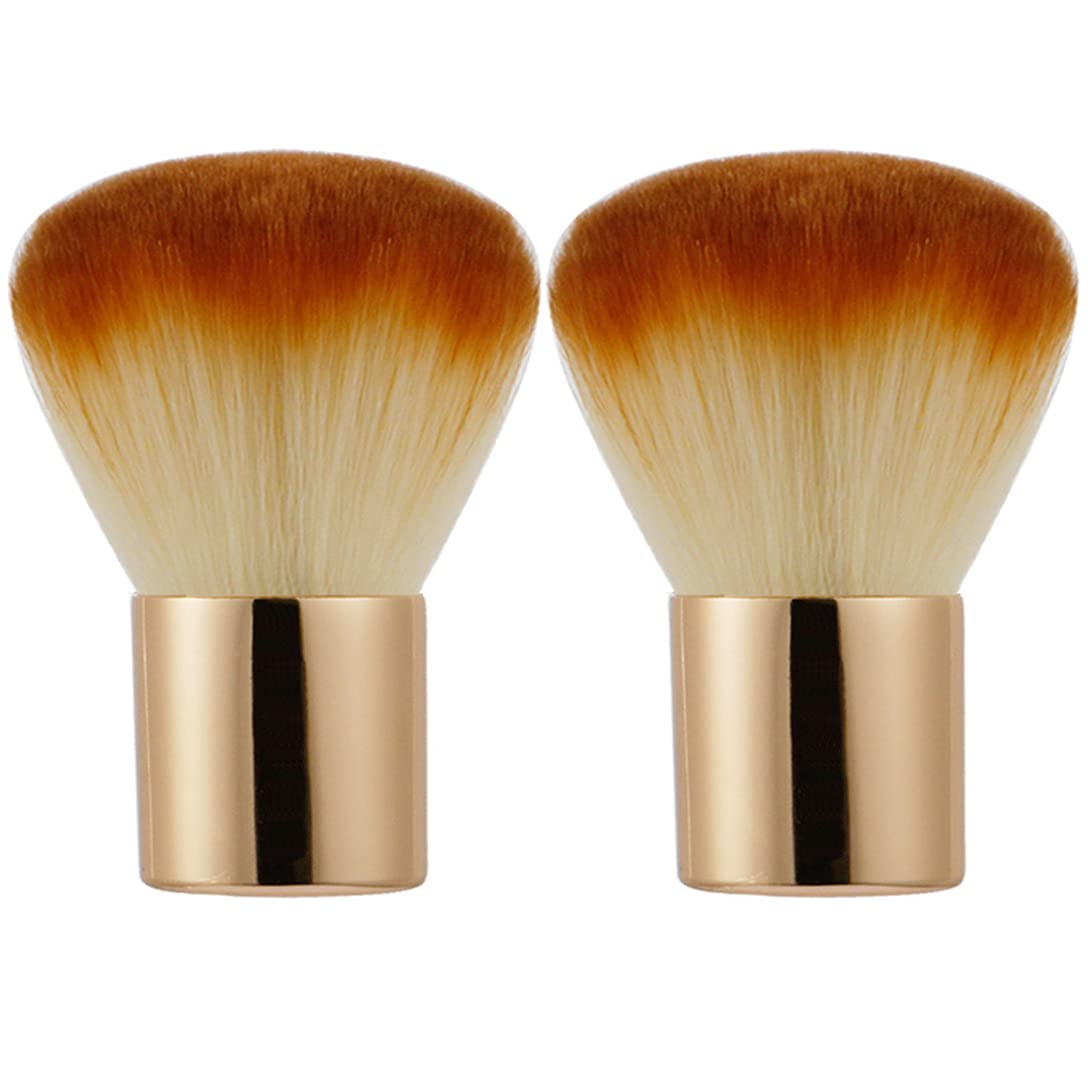 RN BEAUTY 2 Pieces Kabuki Brushes Powder Brush Blush Brush Foundation Brush Bronzer Brush Face Blender Brush Mineral Blending Buffing Concealer Brush Multifunction Cosmetic Tools Portable Makeup Brush (Golden)
