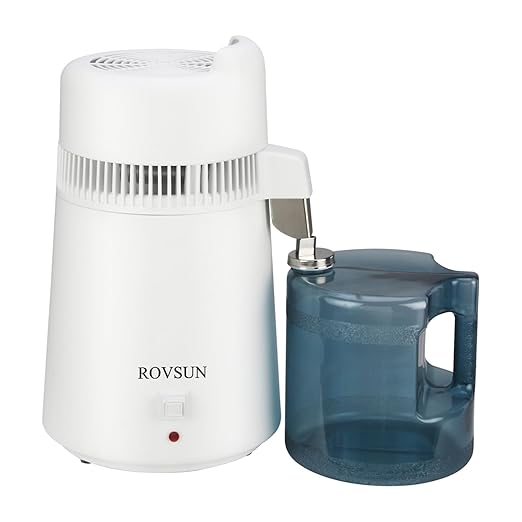 ROVSUN【Upgraded】 1.6 Gallon/6L Countertop Water Distiller with Flame-Retardant Material & BPA-Free Container, Home Distilled Water Machine Maker Distilling Water Purifier, Stainless Steel Interior
