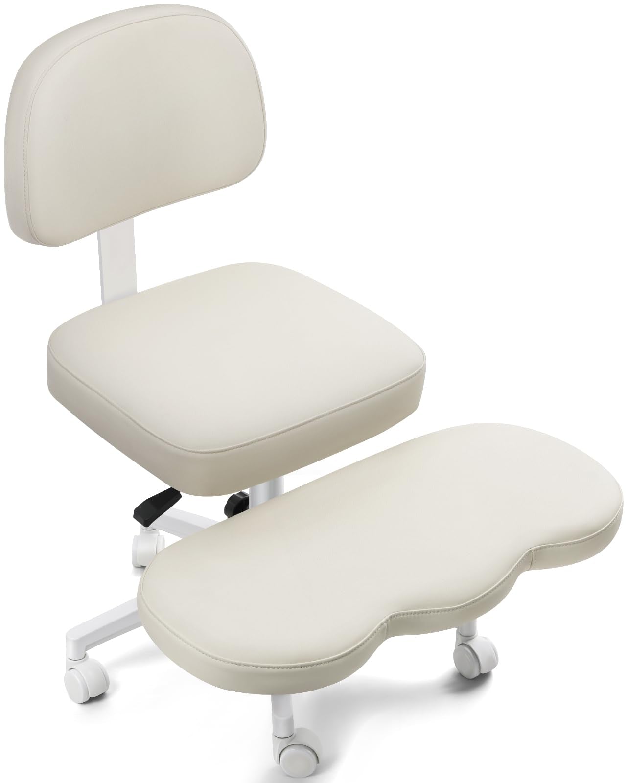 Qmetalart Cross Legged Office Chair,ADHD Friendly,Comfortable Meditation Criss Cross Chair with Wheels,Kneeling Chair for Home,Office,Adults,Teenagers,Fidgety Sitters,Posture Improvement,Cream White