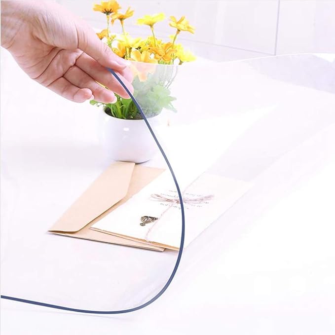 NECAUX Custom 60 x 115 Inch Clear Table Cover Protector, 1.5mm Thick Wood Grain Transparent Table Pad Non-Slip Tablecloth Plastic Protective Pad for Dining Room Table Conference Table Meeting Table