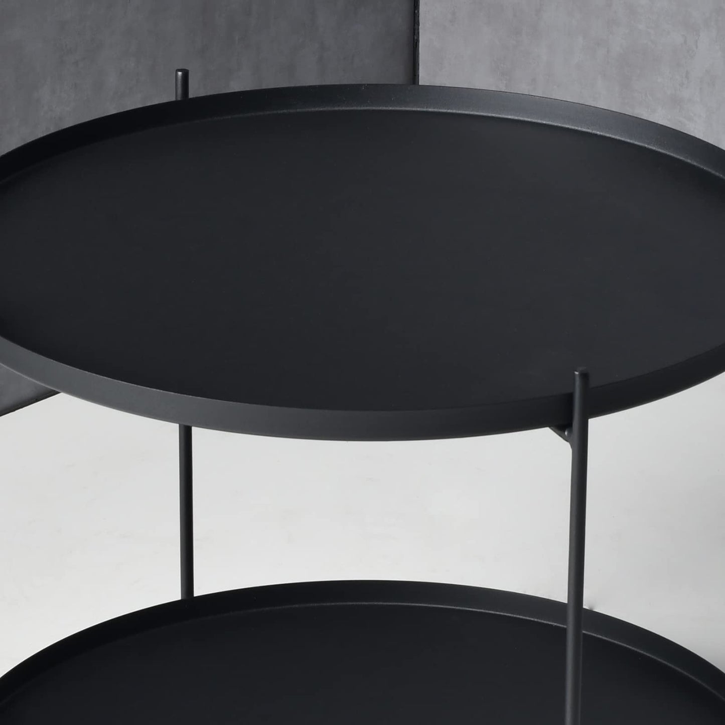 Lisuden Modern Metal End Table, Round Side Table Indoor/Outdoor, Living Room Small Coffee Table (Black, 2-Tier 23.6")
