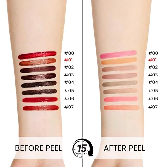 Matte Lip Stain Peel Off Lip Liner, Orange Brown Peel Off Lip Stain Tattoo,Long Lasting & Waterproof Peel Off Lip Gloss Lip Liner,Transfer-Proof All Skin Types.0.12 fl oz #01