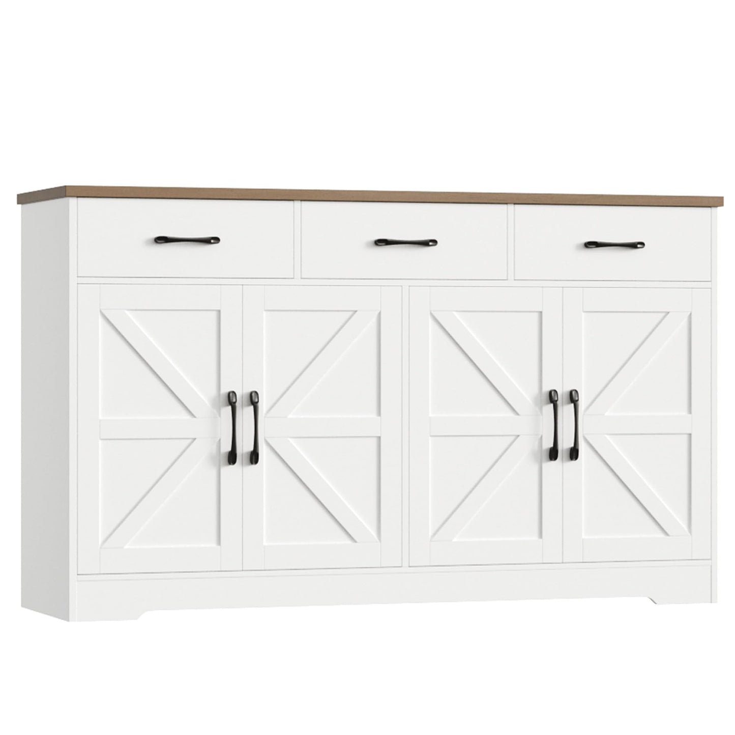 HOSTACK 59" Large Buffet Cabinet with Storage, Farmhouse Sideboard Buffet Cabinet with 3 Drawers, Wood Kitchen Coffee Bar with Doors and Shelves, Long Sideboard Kitchen Table for Dining Room, White