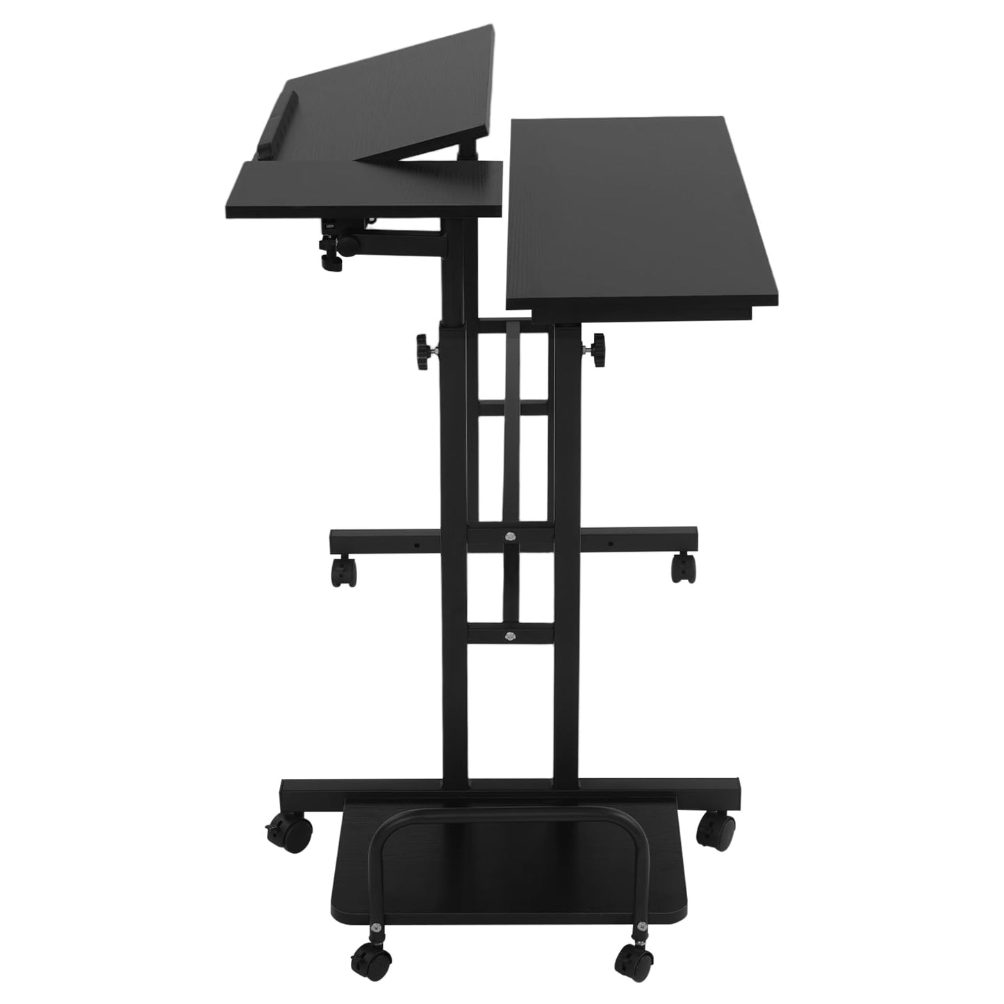 JOMCYDM Height Adjustable Mobile Laptop Desk Standing Desk with Wheels Portable Computer Table Rolling Working Station with Storage Shelves for Home Office Small Space
