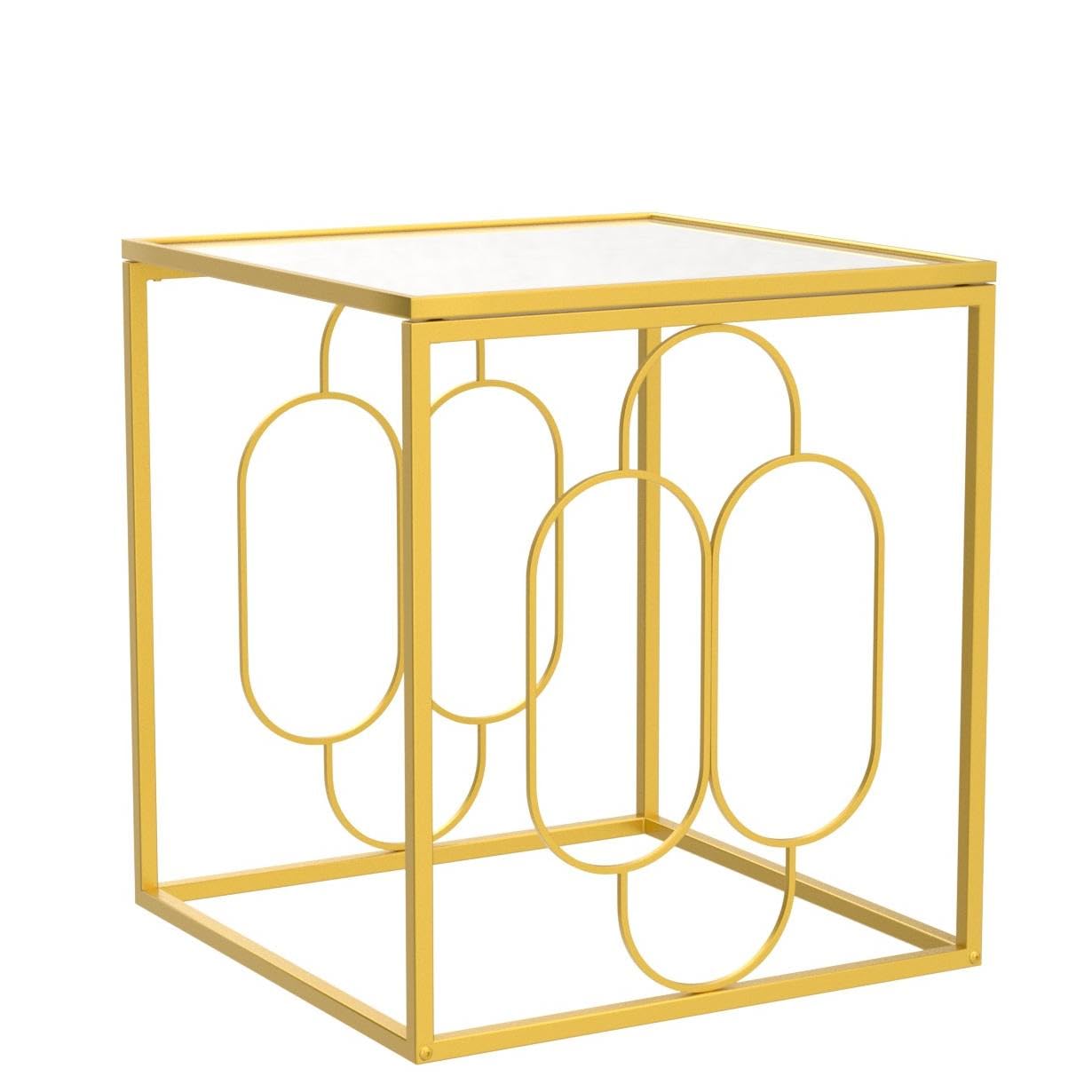 MOCOME 20" W Gold End Table with Tempered Glass Top Metal Square Frame, Side Table Accent Table Nightstand for Living Room Bedroom
