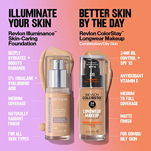 Revlon Illuminance Skin-Caring Liquid Foundation, Hyaluronic Acid, Hydrating and Nourishing Formula with Medium Coverage, 517 Amber, 1 fl oz
