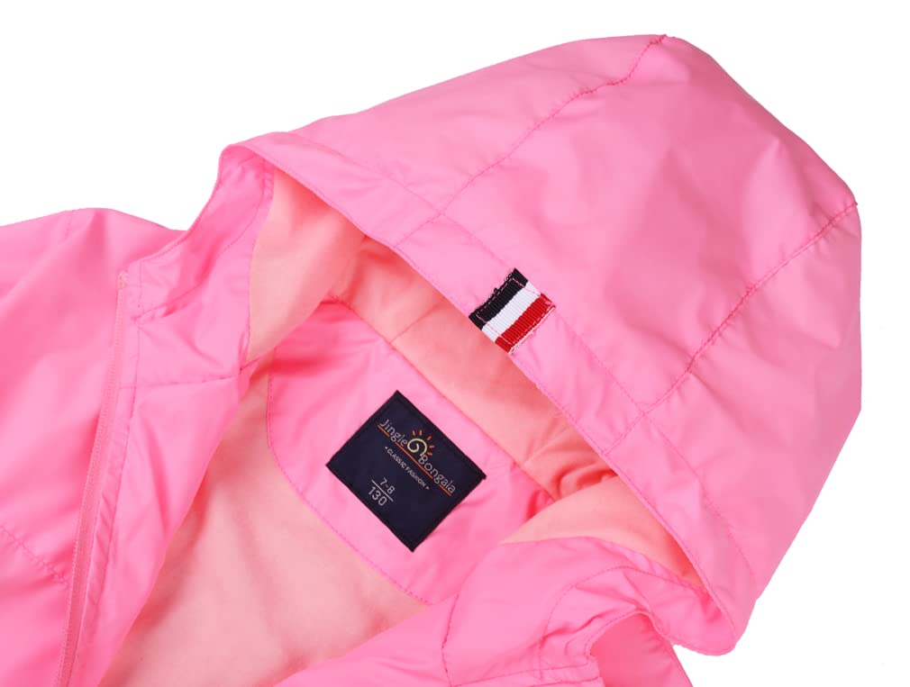 Jingle Bongala Boys Girls Lightweight Breathable Raincoat Waterproof Hooded Rain Jacket Windbreaker Easy to Fold-Peach Pink-140