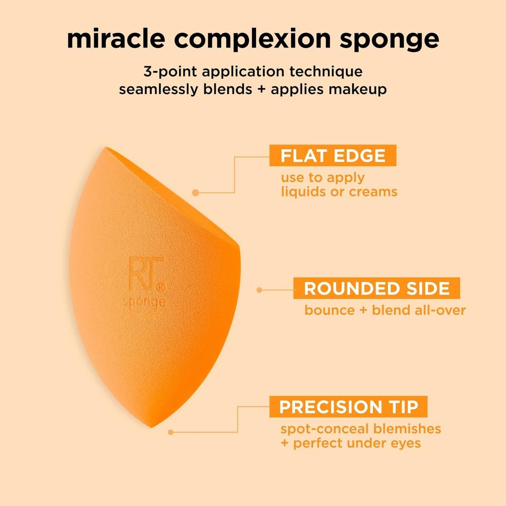 Real Techniques 6 Pack Assorted Makeup Blending Sponges, 3 Miracle Makeup Sponges, For Blending, Baking, And Setting, Use With Foundation & Powder, Dewy or Matte Finish, Cruelty-Free