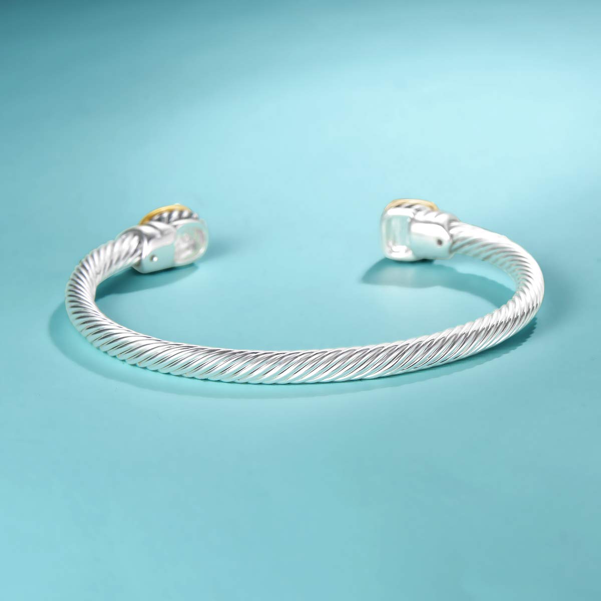 UNY Classic Signature Bracelet Luxury Inspired Women Jewelry 4.5mm Thin Twisted Cable Wire Bangle Christmas Day Gift (Tiger Eye color)