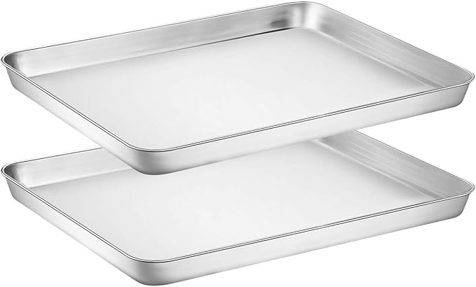 Wildone Baking Sheet with Silicone Mat Set, Stainless Steel Cookie Pan with Baking Mat, Size 16 x 12 x 1 Inch, Set of 4-2 Sheets + 2 Mats