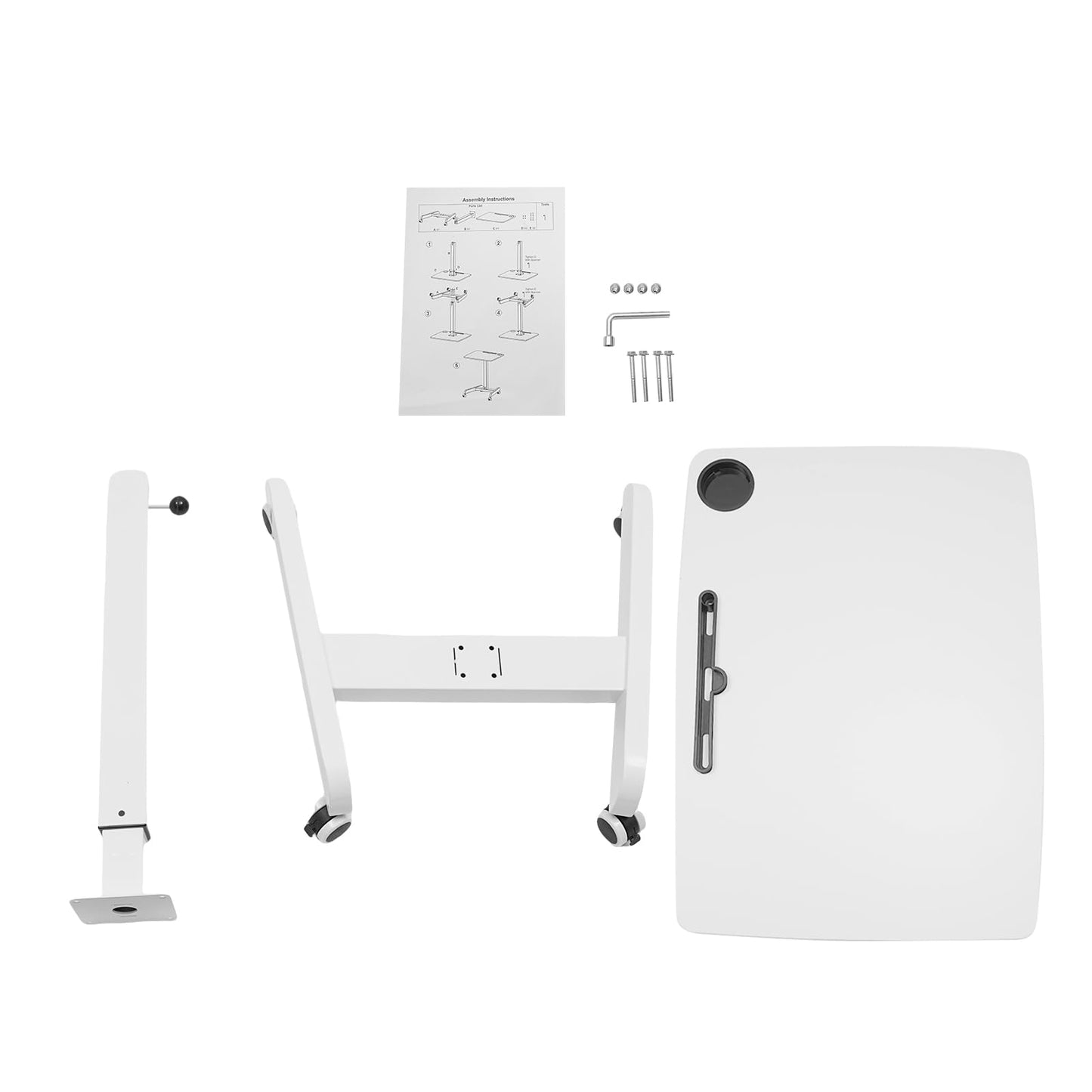 LYNICESHOP 31.5 * 22 in Mobile Standing Desk, 29.8-44.3 inches Height Adjustable Rolling Laptop Desk with Cup Holder for Podium Reading Rack (White)