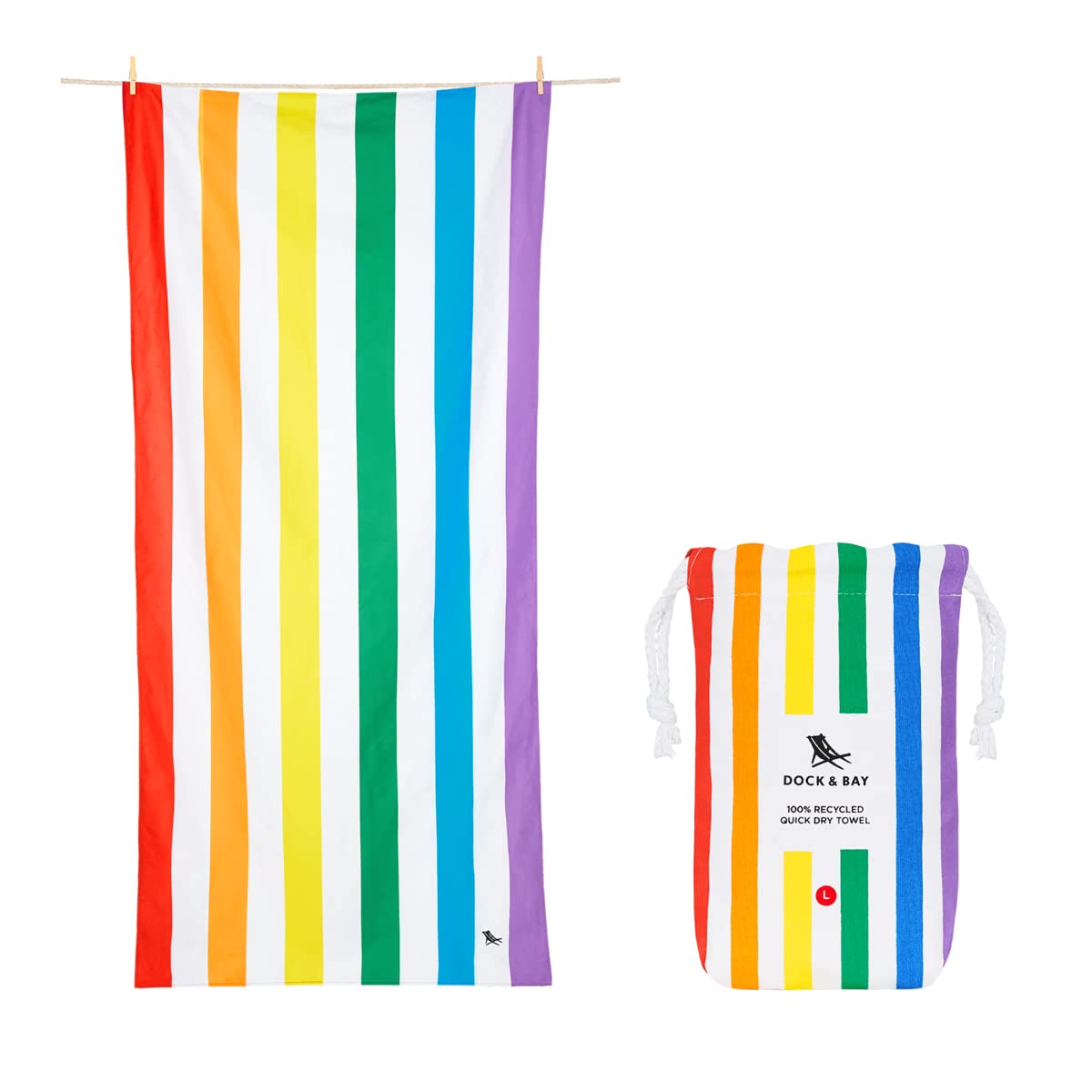 Dock & Bay Beach Towel - Quick Dry, Sand Free - Compact, Lightweight - 100% Recycled - Includes Bag - Cabana Light - Malibu Pink, Medium (130x70cm, 51x27)