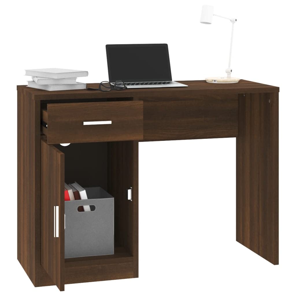 vidaXL Desk Brown Oak Engineered Wood Medium Desk Rectangular