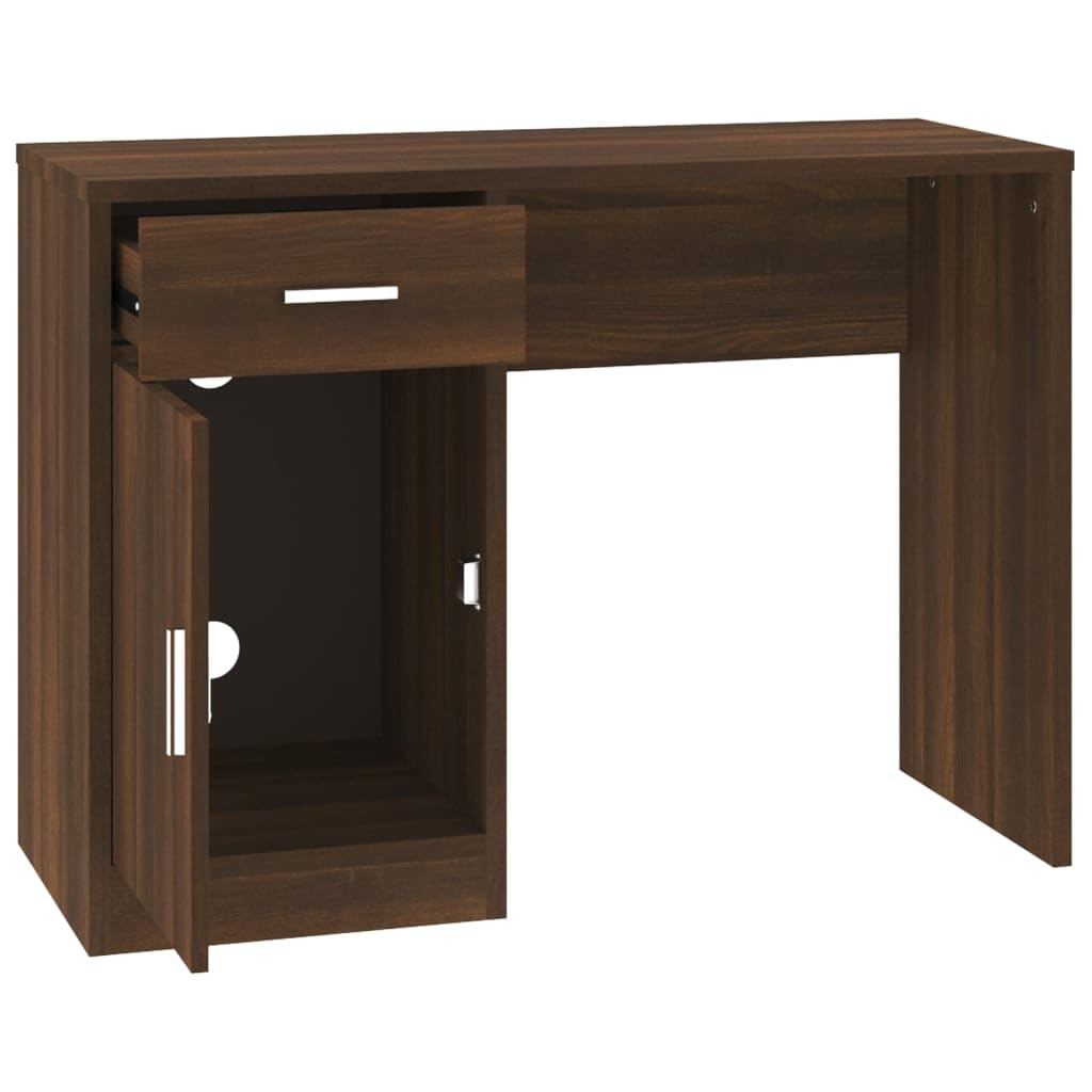 vidaXL Desk Brown Oak Engineered Wood Medium Desk Rectangular
