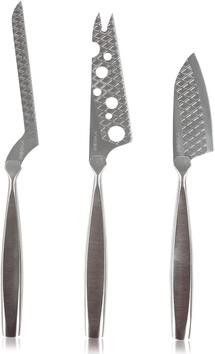 Boska Stainless Steel Cheese 3 Knife Set - Great for Cheese - Multi-Purpose Cheese Slicer - Handheld Slicer - Silver Non-Stick - Dishwasher Safe - For Kitchen Cooking