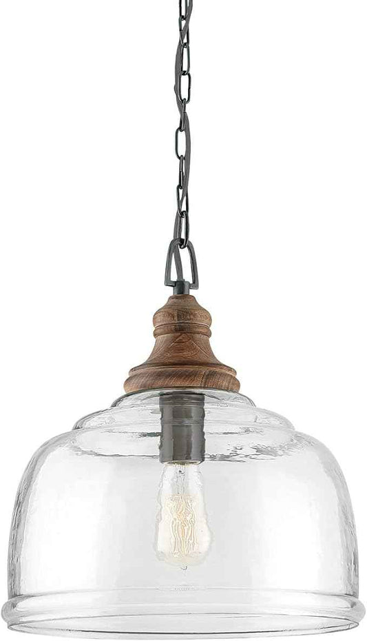 Capital Lighting 330318YG Julian Coastal Style Clear Organic Rippled Glass Dome Pendant, 1-Light 100 Watt, 16" H x 14" W, Grey Wash/Iron Silk
