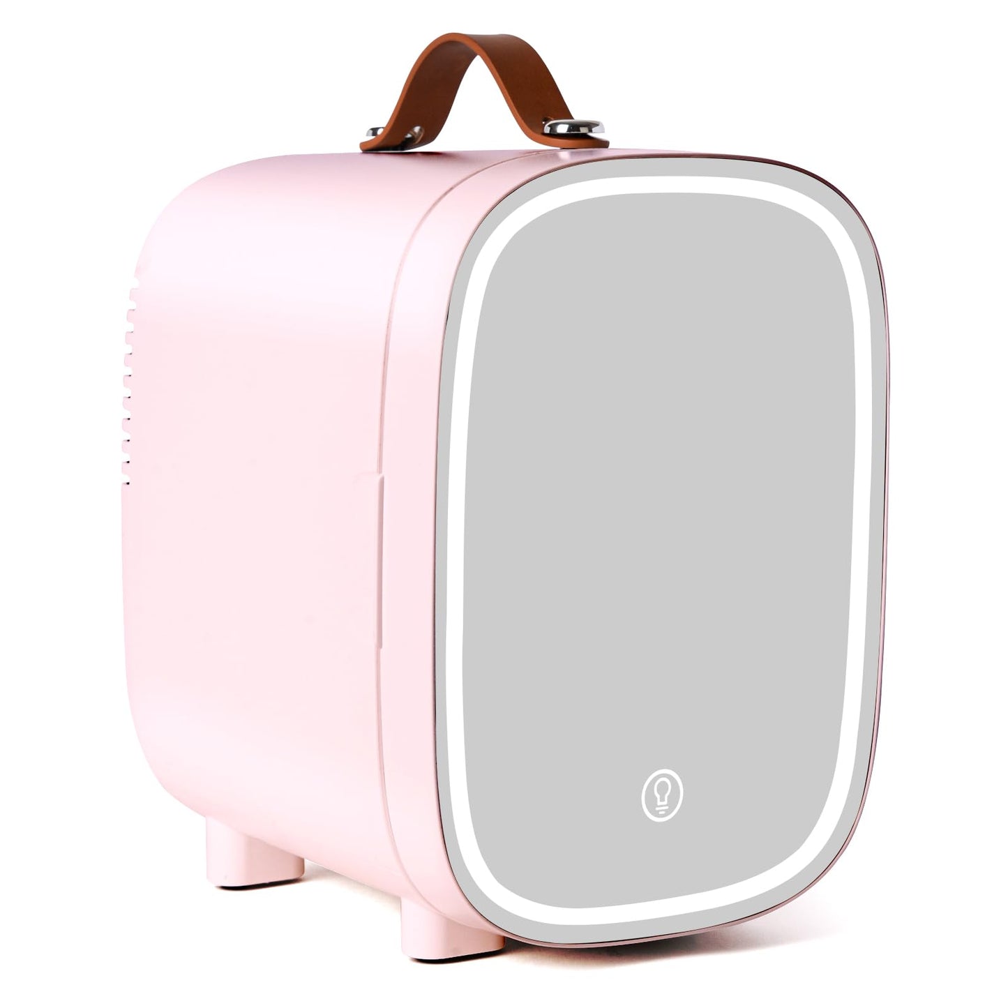 FANSEXPERT Mini Fridge for Bedroom, 4 Liter/6 Can Skincare Fridge With LED Mirror,12v AC/DC Cooler & Warmer Portable Small Refrigerator for Drinks, Makeup, Dorm, Office and Car(Pink)