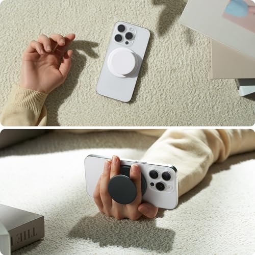 Sinjimoru for MagSafe Phone Grip, Soft Silicone Magnetic Finger Grip for iPhone 16/15/14/13/12, Comfortable One-Touch Holding, M-Tap Tok Black