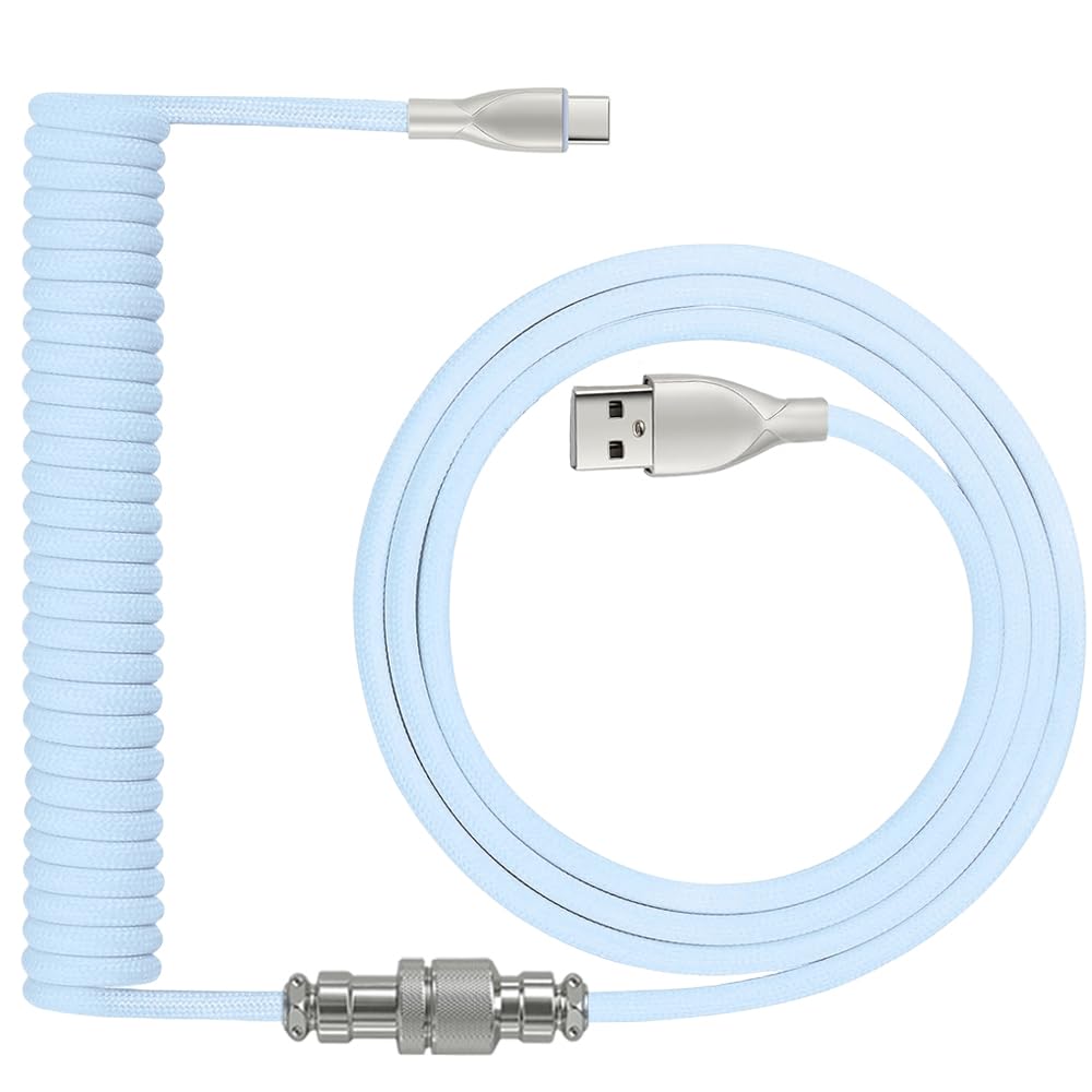 Coiled Keyboard Cable: 1.5M USB-C to USB-A Braided Cord with Detachable Aviator Connector, Durable & Tangle-Free for Custom & Mechanical Gaming Keyboards (Black)
