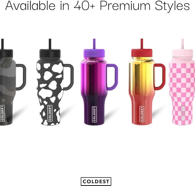 Coldest Tumbler with Handle and Straw - 100% Spill Proof Tumbler with Straw (3 Lids) - Stainless Steel Insulated Leakproof Tumblers for Women & Men - 36 oz (Snow Reflections)