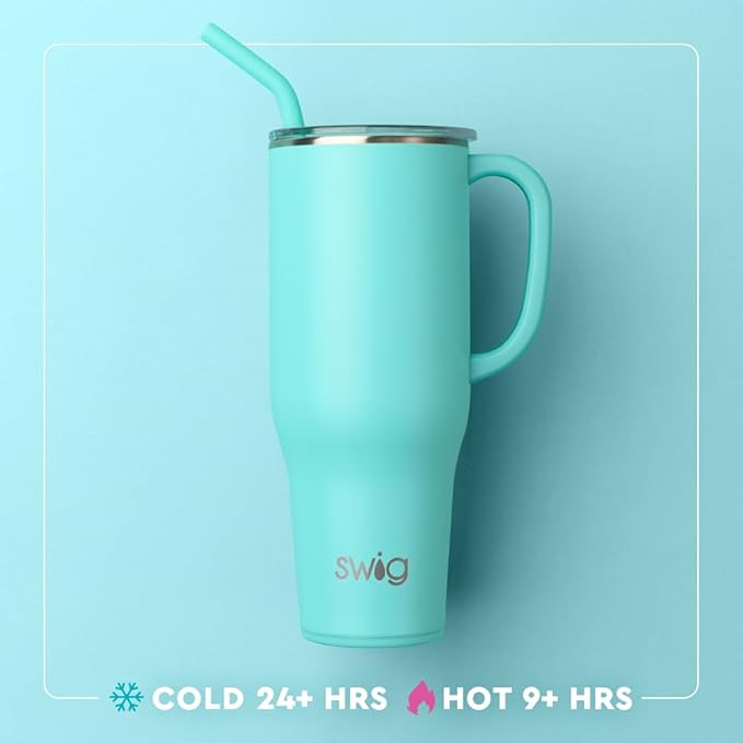 Swig Life 40oz Mega Mug, 40 oz Tumbler with Handle and Straw, Cup Holder Friendly, Dishwasher Safe, Extra Large Insulated Tumbler, Stainless Steel (Holly Jolly)