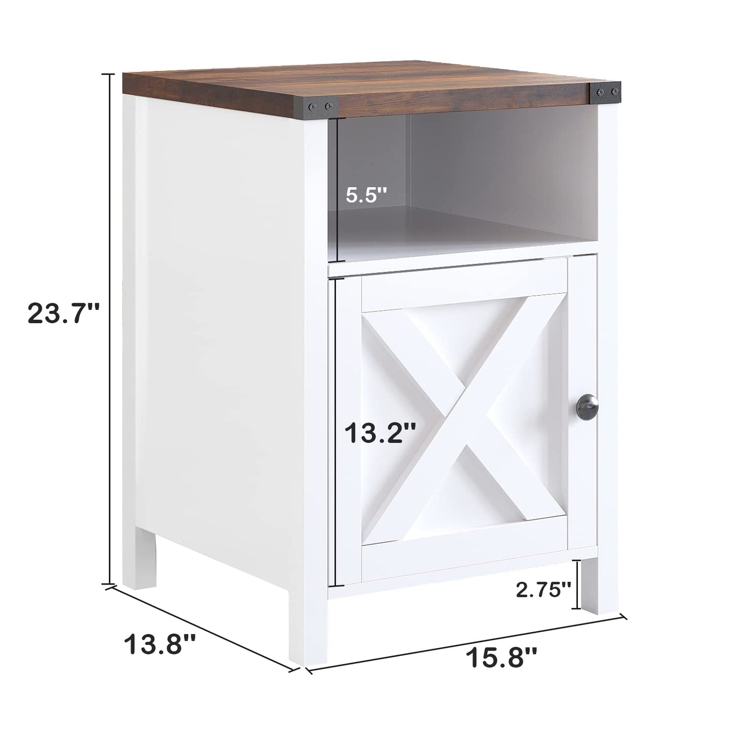 Catrimown Farmhouse End Table, Nightstand Set of 2, Rustic Night Stand with Barn Door and Storage Shelf, White End Table, Side Table for Bedroom Living Room, White