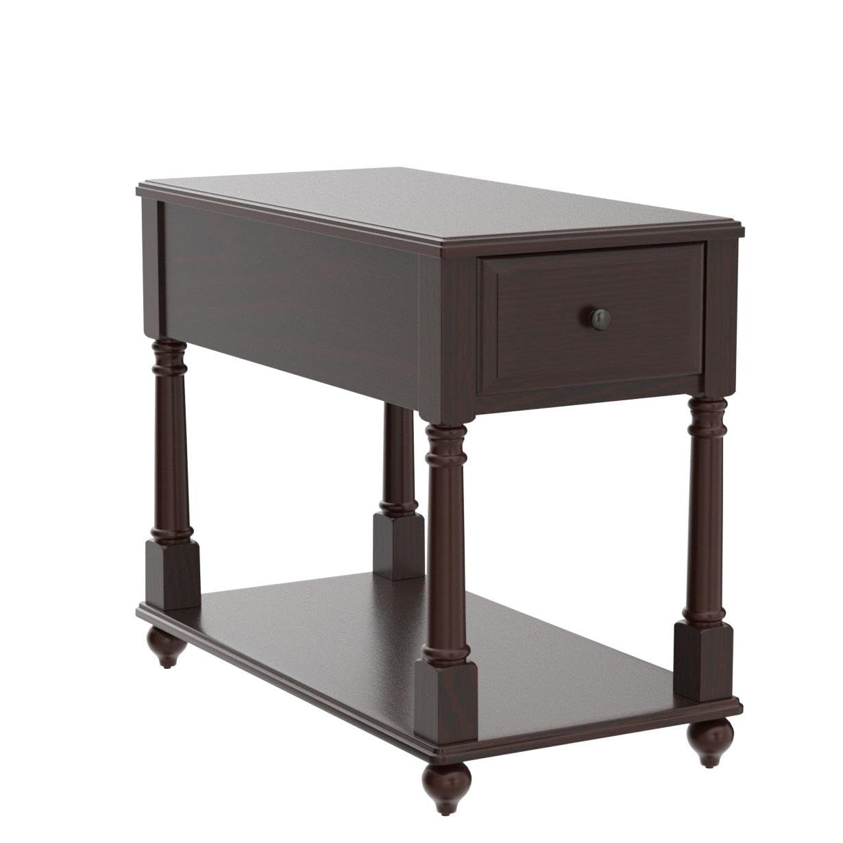 Narrow End SideTable with Drawer and Storage Shelf, Solid Wood Sofa Tables, Slim Beside Table-, Telephone for Small Spaces, Living Room, 22"L x 13"W x 22.7"H No-tools Assembly Dark Walnut BBJ004DWA