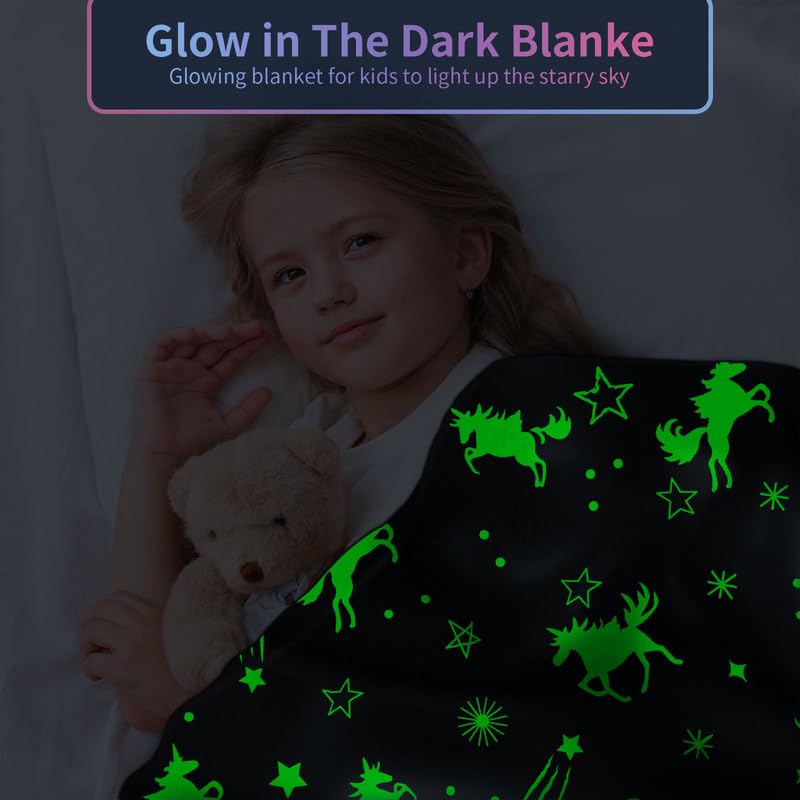Unicorn Glow in The Dark Blankets for Girls, Kids Blankets for Baby/Toddler, Unicorns Gifts for Girls Age 1-12, Soft Fleece Blanket 40"x 50"